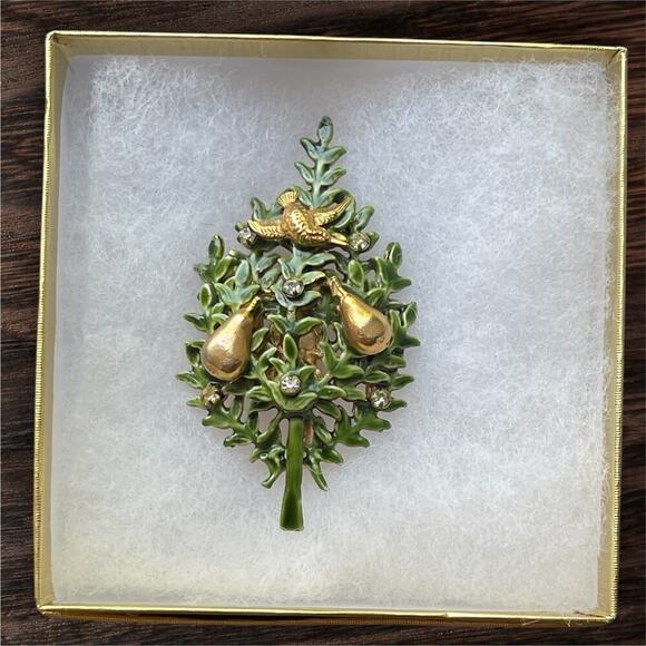 Vintage Christmas Tree Brooch Signed Original By Robert Partridge In A Pear Tree - Picture 6 of 8